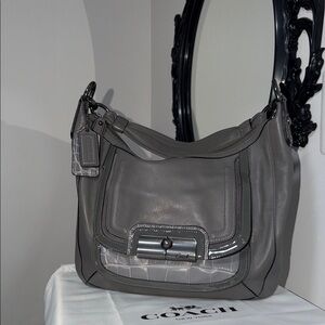 Coach Kristin espectator Gray Leather Shoulder Hobo with Croc-Texture Trim 🎀🎀🎀